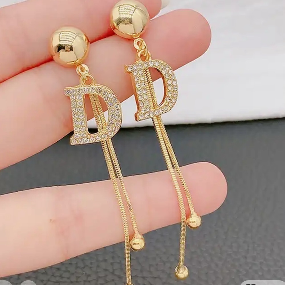 Fashion Jewelry Gold Dangling D Rhinestone Crystals Boho Earrings One size